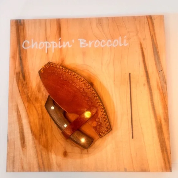 Choppin’ Broccoli Handmade Cutting Board and Ulu Knife in Sheath - Maple - Picture 1 of 6